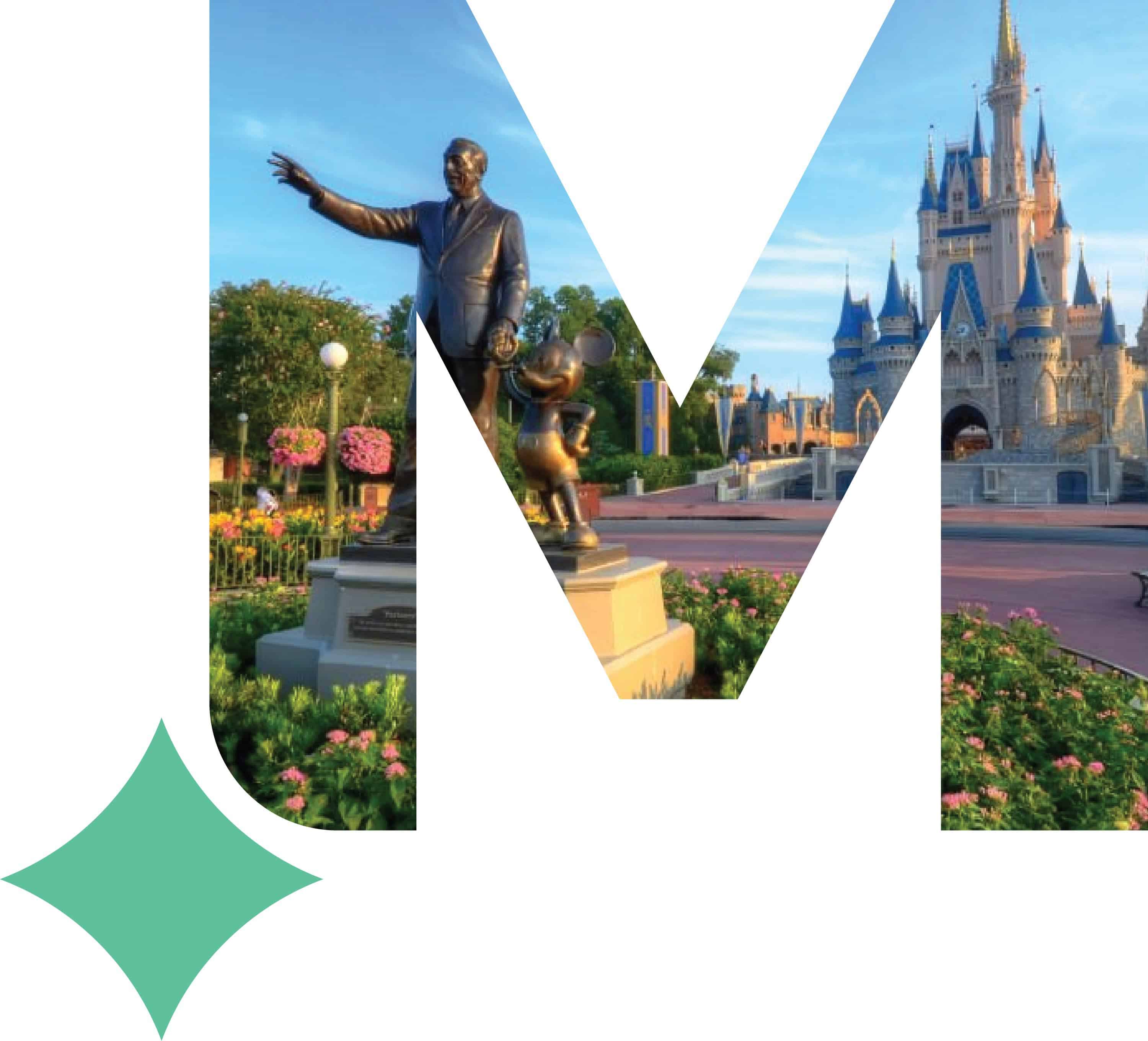 Statue of Walt Disney and Cinderella Castle at Disney World Orlando, representing work at 407&Beyond.